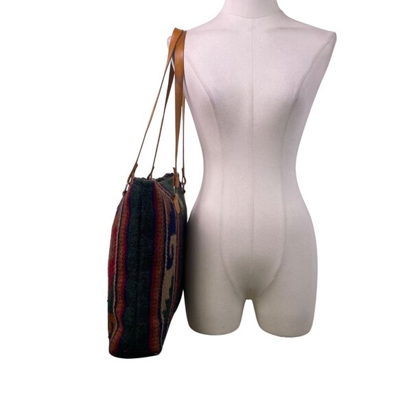 Handcrafted Women’s Green Woven Southwestern Boho With Leather Straps Tote Bag - Picture 7 of 8